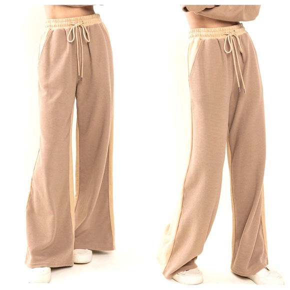 Comfy Waffle Contrast Sweatshirts and Pants Set - Picture 3 of 4